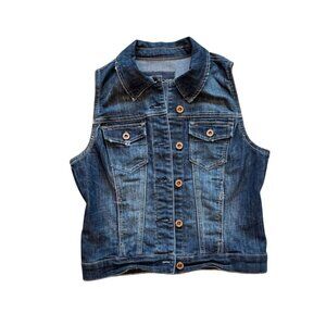 Vintage Dark Wash Denim Vest Women’s Jean Sleeveless Jacket Western Layering